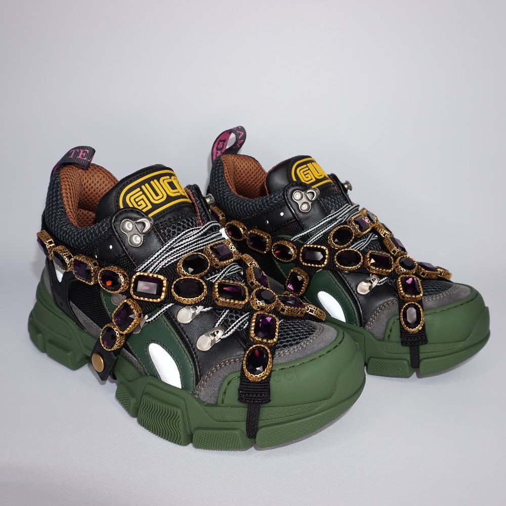Gucci Flashtrek SEGA Removable Crystals Green Sneaker EU 36 US 6